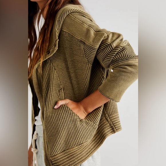 Free People Olive Green zip hoodie - Picture 2 of 3